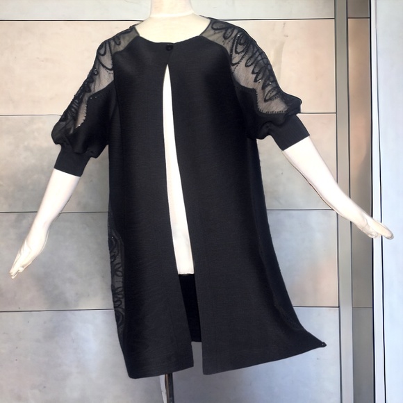 Masaki Matsuka Jackets & Blazers - Masaki Matsuka Black Micro Pleated Plisse Duster Evening Jacket One Size OS M L